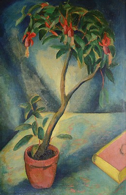 Josef Eberz, 1880 Limburg a. d. Lahn - 1942 München, "Fuchsie im Topf", expressiver Duktus unter dünnem Farbauftrag, dunkles jedoch ...