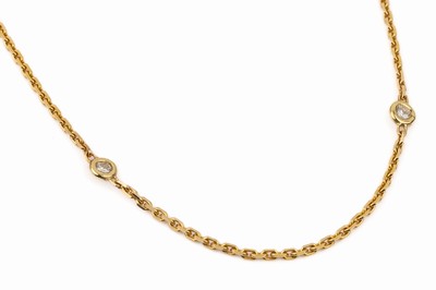 14 kt Gold Brillant-Collier, GG 585/000, 5 Brillanten zus. ca. 0.40 ct Weiß/lr-vs, L. ca. 41 cm, Federringschließe, ca. 6.2 g