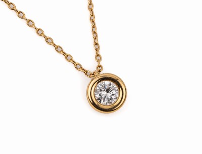 14 kt Gold Brillant-Collier, GG 585/000, Brillant ca. 0.30 ct Weiß/lr-vs, L. ca. 42 cm, total ca. 1.9 g, Hakenschließe