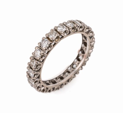 14 kt Gold Brillant-Memoryring, WG 585/000,rundum mit Brillanten zus. ca. 1.40 ct Weiß/ si-p1, RW 55, ca. 3.5 g