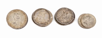 Silbermünzen Deutsches Reich, Bayern, 3 Mark 1910; 2 x König v. Bayern 3 Mark 1914; Prinzregent 1921-1911, 3 x 2 Mark 1911, 1 x 3 Mark 1911; 5 ...