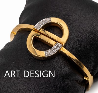 18 kt Gold Diamant-Armreif, art design, GG 750/000, sign. art design Nr. 6055, Q Stadler, 20 8/8-Diamanten in WG gefasst zus. ca. 0.10 ct Weiß/si, ...