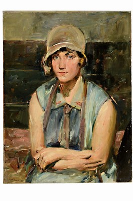 Arvid Mather, 1905 Barmen-1950 Düsseldorf, Porträt einer jungen Frau mit Hut, Öl/Lwd, links unten signiert und dat. 30, ca. 80x60cm, mit ...
