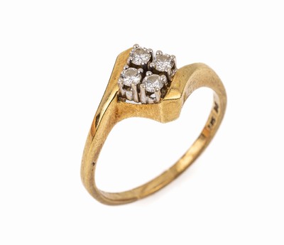 14 kt Gold Brillant-Ring, GG 585/000, 4 Brillanten zus. ca. 0.26 ct (grav.) Weiß/si-p1, ca. 4.3 g, RW 60