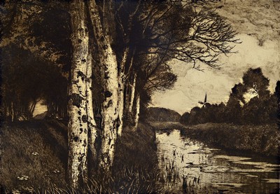 Hans am Ende, 1864-1918, Tief im Moor, Aquatintaradierung von 1897, gedruckt bei Felsing Berlin, Verlag Müller Lübeck, ca. 63x90cm, u.Gl., R. ca. ...