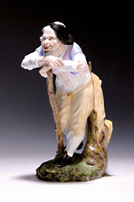 Große Porzellanfigur, Höchst, 20. Jh., Mann mit Stock, bunt bemalt, H. ca. 25 cm