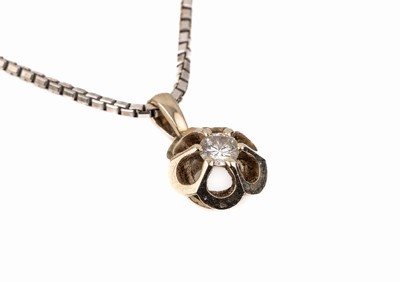 14 kt Gold Brillant-Anhänger an Kette, WG 585/000, schlichte Gestaltung, einzelner Brillant ca. 0.15 ct Weiß/p, Venezianerkette, L. ca. 42 cm, ...
