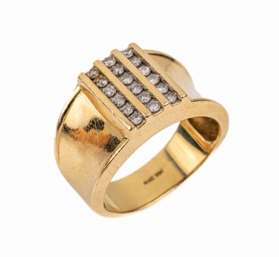 14 kt Gold Brillant-Ring, GG 585/000, 18 Brillanten zus. ca. 0.40 ct Weiß/p, RW 59, ca. 7.7 g