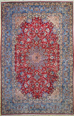 Esfahan fein alt, Persien, um 1960, Korkwolle auf Seide, ca. 245 x 161 cm, ca. 1,0Mio. Kn/qm, gereinigt, EHZ: 1-2
