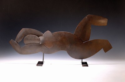 Jean Du Saillant, geb. 1949, Bildhauer, liegender weiblicher Akt, betitelt "NU No.2", Bronzeskulptur von 2000, signiert und num. E.A. I/IV, ...