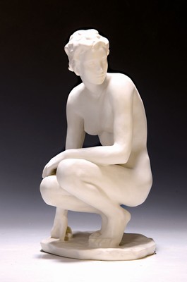 Porzellanfigur, Rosenthal, nach 1954, Hockende, Entwurf Fritz Klimsch, Biskuit- Porzellan, weiß, H. ca. 35cm