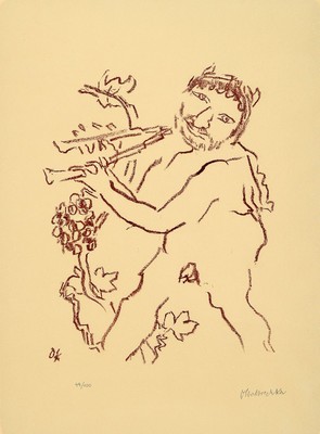 Oskar Kokoschka, 1886-1980, "Flöte spielender Pan", Original-Lithografie, ca. 26 x 22, nummeriert 51/100, handsigniert, Editionde ...