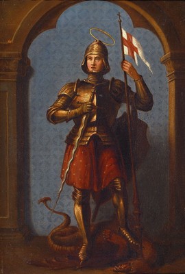 Unbekannter Künstler des 19. Jh., Der Heilige Georg, Öl/Lwd, ca. 52x36.5cm, Rahmen