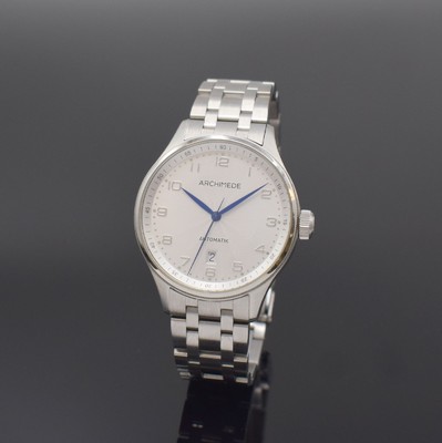 ARCHIMEDE Herrenarmbanduhr in Stahl, Deutschland um 2015, Automatik, beids. vergl. Geh., Saphirgl., Boden verschr., orig. Stahlband m. Faltschl., ...