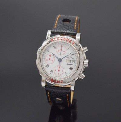 MERCEDES BENZ Herrenarmbanduhr mit Chronograph in Stahl, Schweiz um 1990, Automatik, beids. vergl. Geh., Krone verschr., Boden 6- fach verschr., ...
