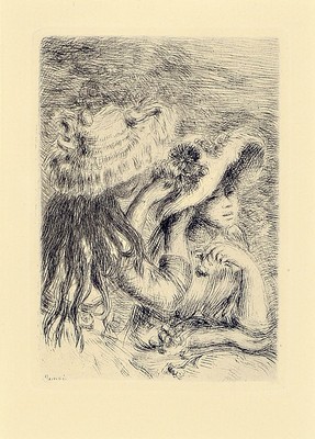 Auguste Renoir, 1941 Limoges - 1919 Cagnes- sur-Mer, zwei Radierungen, 1. Sur la plage, a Berneval, 1982, ca. 13.5 x 9.5m, 2. Le Chapeau Epinglé (La ...