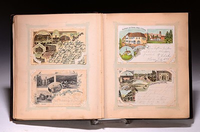 Postkarten-Album, Grüße aus Nah & Fern, Schwerpunkt Süddeutschland und Pfalz, 1890er -Jahre/um 1900, ca. 150 Ansichtskarten, überwiegend ...