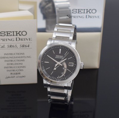 SEIKO Spring Drive Herrenarmbanduhr Referenz 5R65-0AC0, Japan um 2005, Automatik, beids. vergl. Gehäuse in Edelstahl, Boden 4-fach verschr., ...