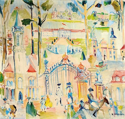 Herta Mora, 1904 Riga-1980 Stuttgart, Blick auf das Ludwigsburger Schloss, Öl/Lwd, rechts unten signiert und dat. 66, ca. 95x100 cm, R. ca. 115x120cm