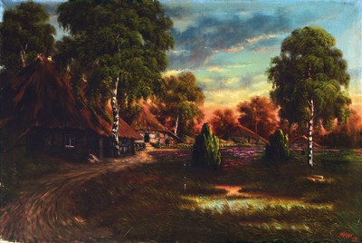 Helene Kröger, 1883 Hamburg - 1954 Rettin/Holstein, Motiv bei Groß-Kreuzburg-Russl. 1916, rückseitig bezeichnet und datiert, Öl/Lwd, re. unten ...