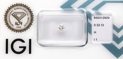 Loser Brillant, 0.32 ct Weiß(H)/p1, eingeschweißt, mit IGI-Expertise