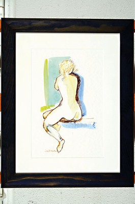 Cilli Willeke, geb. 1929 Bous, 2 Arbeiten: sitzender Rückenakt, Aquarell auf Papier, links unten sign., ca. 27x16cm, PP, u.Gl., R. ca. 47x37cm, 1x ...