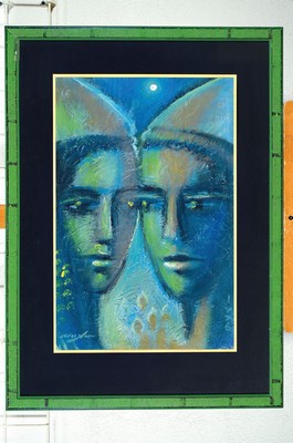 Igor Michajlow, geb. 1961 Tiblissi, zwei Köpfe, Mischtechnik mit Prägung, signiert und dat. 1996, ca. 57x38cm, PP, u.Gl., R. ca. 80x60cm