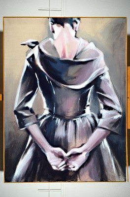 Christine Gurtner, zeitgen. Künstlerin mit Ursprung in der Modebranche, hier: Rückenporträt einer jungen Frau, Öl/Lwd, rechts unten signiert, ca. ...