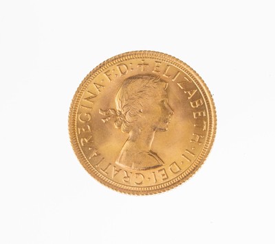 Goldmünze Sovereign, Großbritannien, 1967, Elizabeth II., RV: Heiliger Georg hoch zu Rossim Kampf mit dem Drachen