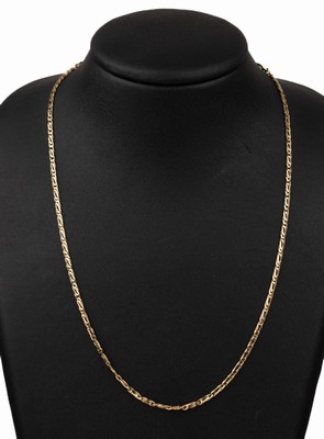 14 kt Gold Collier, GG 585/000, fein gearbeitet, L. ca. 50 cm, Karabinerschließe, ca. 8.5 g
