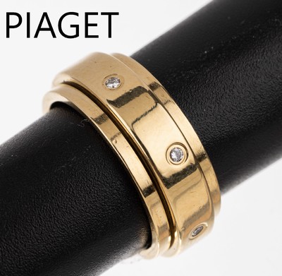 18 kt Gold PIAGET Brillant-Ring, WG 750/000, aus der Serie Possession, drehbare Mittelschiene mit 7 Brillanten zus. ca. 0.10 ct Weiß/vvs, RW 50, ...