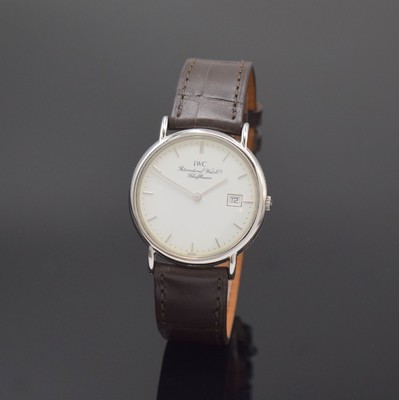 IWC Herrenarmbanduhr Serie Portofino Referenz 3331, Schweiz um 1990, Edelstahlgeh. inkl. Lederband m. orig. Dornschl., Boden 4-fach verschr., ...