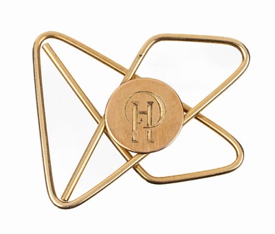 14 kt Gold Geldklammer, GG 585/000, geschwungen, mittig Plakette mit Monogramm HP,ca. 15.4 g