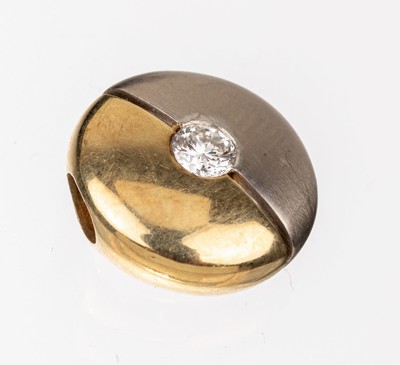 14 kt Gold Brillant Anhänger, GG/WG 585/000, pol. und sat., Brillant ca. 0.25 ct grav. Weiß/si-p, ca. 3.9 g, D. ca. 1.5 cm