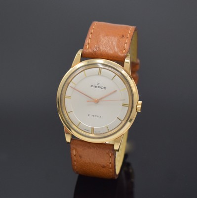 PIERCE große, nahezu neuwertige Armbanduhr im Monobloc-Kompressor-Gehäuse, Schweiz um 1955, Handaufzug, flaches verg. Geh. m. Stahlboden, silb. ...