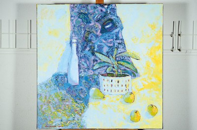 Nina Kruser, zeitgenössische Künstlerin aus Hockenheim, "Sonnenlicht und Früchte", Acryl/Lwd, sign. und dat. 2007, ca. 80x80cm, ...