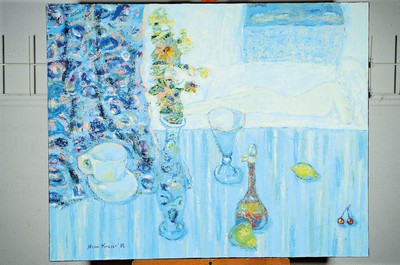 Nina Kruser, zeitgenössische Künstlerin aus Hockenheim, "Blümchen", Acryl/Lwd, sign. und dat. 2006, rückseitig betitelt, ca. 80x100cm