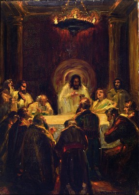 Josef Wagenbrenner, 1880 Estenfeld-1953 Rastatt, Porträt- und Kirchenmaler, Konvolut aus vier Arbeiten: Christus beim Verteilen von Brot an die ...