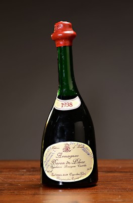 1938 Armagnac, Baron de Pibrac, 40 % Vol, 70cl, Etikett mit Widmung, beschriftet, l. Schwund, nicht verkostet