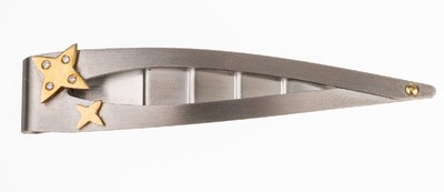 Haarklammer mit Diamanten, Edelstahl und GG 750/000, gebürsteter Stahl, mit aufgelegtenGG Sternen, 1 x bes. mit 4 Brillanten zus. ca.0.06 ct ...