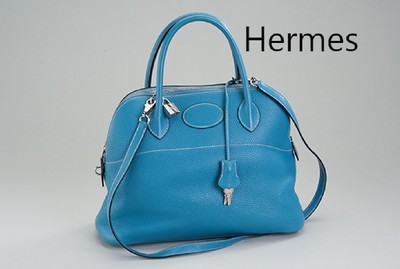HERMES Bolide 31, türkisblaues Epsom Leder, genarbt, Palladium Hardware, Clochette mit Palladium Schloß, 2 Tragegriffe, 1 Trageriemen, gute ...