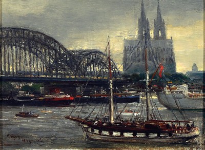 Rolf-Dieter Meyer-Wiegand, 1929-2006, Blick auf Köln und den Dom, Öl/Holz, links unten sign., ca. 15x20cm, R. ca. 30x35cm