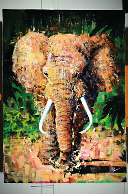 Yves-Marcel Münch, geb. 1994, zeitgenössischer Künstler in Wiesloch, Elefant, Öl/Lwd, expressive Spachteltechnik, rechts unten sign., ca. ...