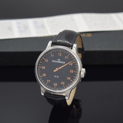 MEISTERSINGER No 1 Herrenarmbanduhr in Stahl, Schweiz verk. lt. beil. Garantie 12/2008, Handaufzug, beids. vergl. Geh., Boden verschr., orig. ...