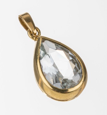 18 kt Gold Aquamarin-Anhänger, GG 750/000, facett. Aquamarin-Tropfen ca. 3.0 ct, L. ca. 2 cm, total ca. 2.4 g