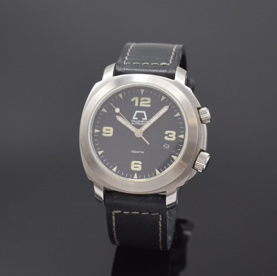 ANONIMO Millemetri Trilogeo auf 210 Stück limitierte Herrenarmbanduhr in Stahl, Italien um 2002, Automatik, Boden u. Krone verschr., Lederband m. ...