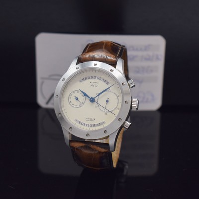 SCHAUER Kulisse Edition 12 Armbandchronograph in Stahl, Deutschland verk. lt. beil. Pap. 06/2004, Automatik, beids. verg. Geh., Boden verschr., orig. ...