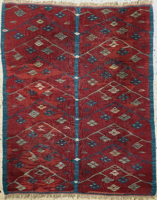 Sarkoy Kelim antik, Türkei, 19.Jhd, Wolle auf Wolle, ca. 148 x 120 cm, EHZ: 2(Alte restaurierungen).