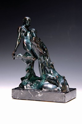 Nach Auguste Rodin (1840-1917), Bronzeplastik, "Ewiges Idol" Entwurf 1898), Ed. 23/999, aus schwarzem Marmorsockel, H. 18 cm