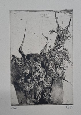 Horst Janssen, 1929-1995, 4 Radierungen: "Carneval di Venezia" Ed. 13/40, "Blumenstück -Gladiole mit Insekt" 13/45, Bildnis ...